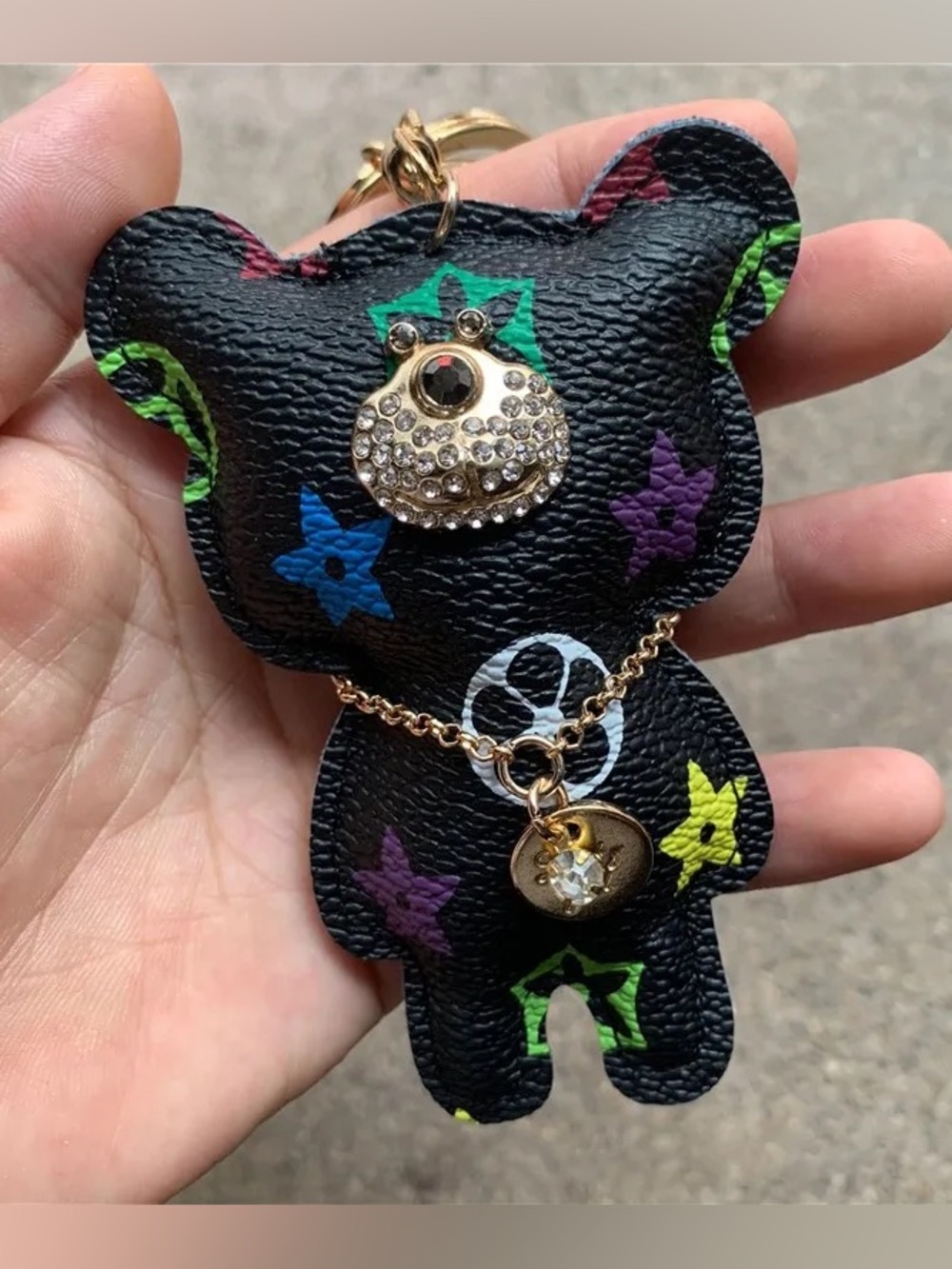Luxury bear keychain with colorful flowers